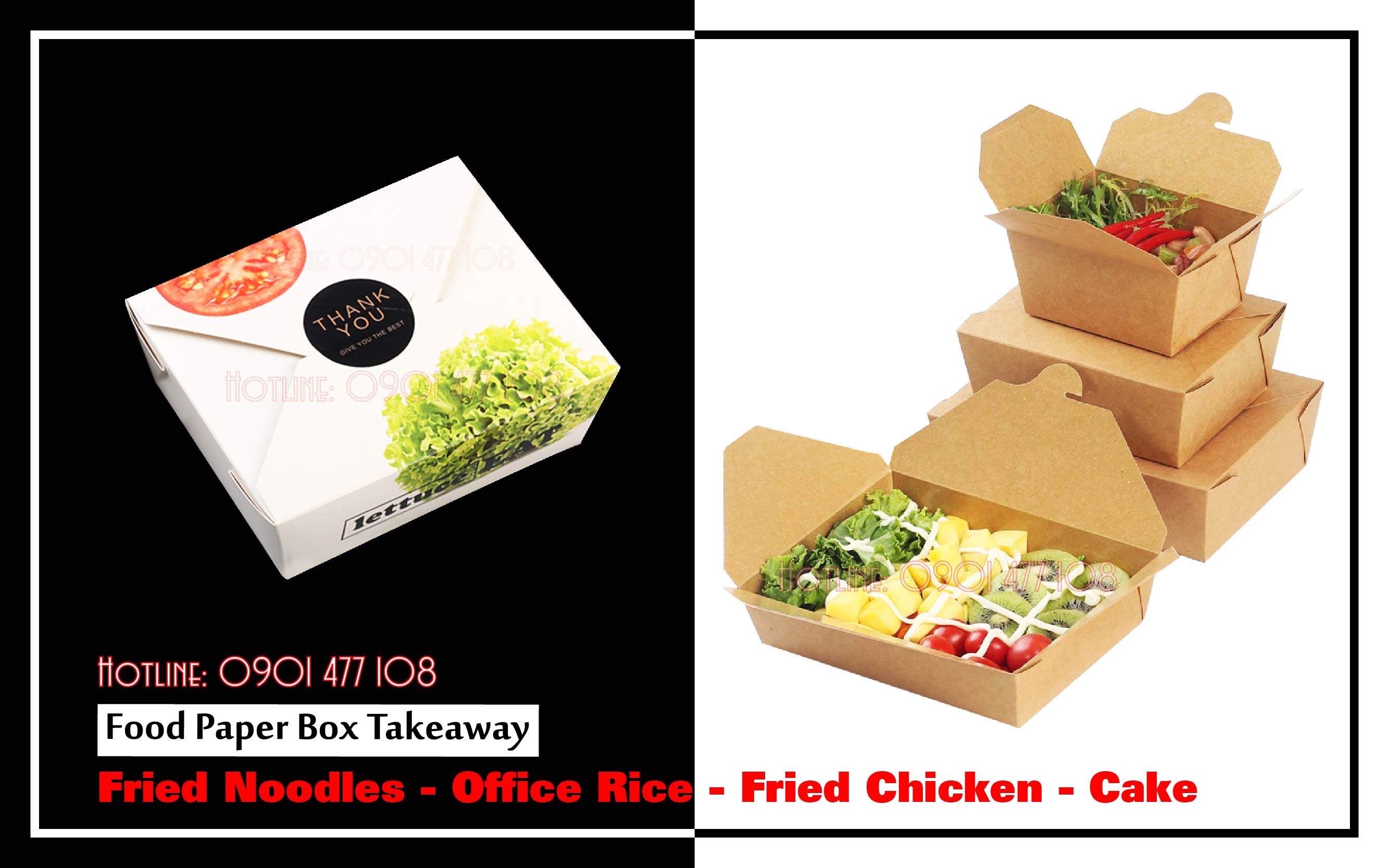 Food paper box takeaway | Fried Noodles - Office Rice - Fried Chicken - Cake